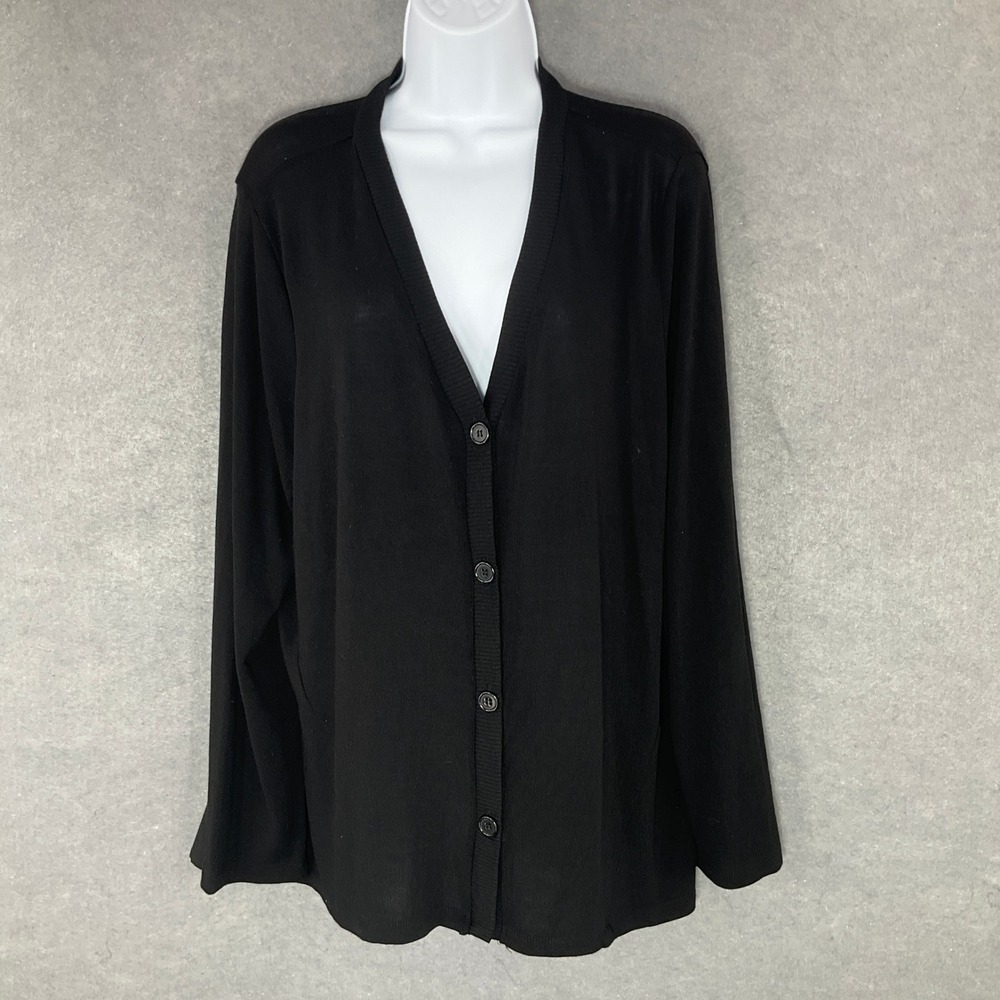 Cable & Gauge Button Down Cardigan Lightweight Layering Top Black Preppy Sz 18